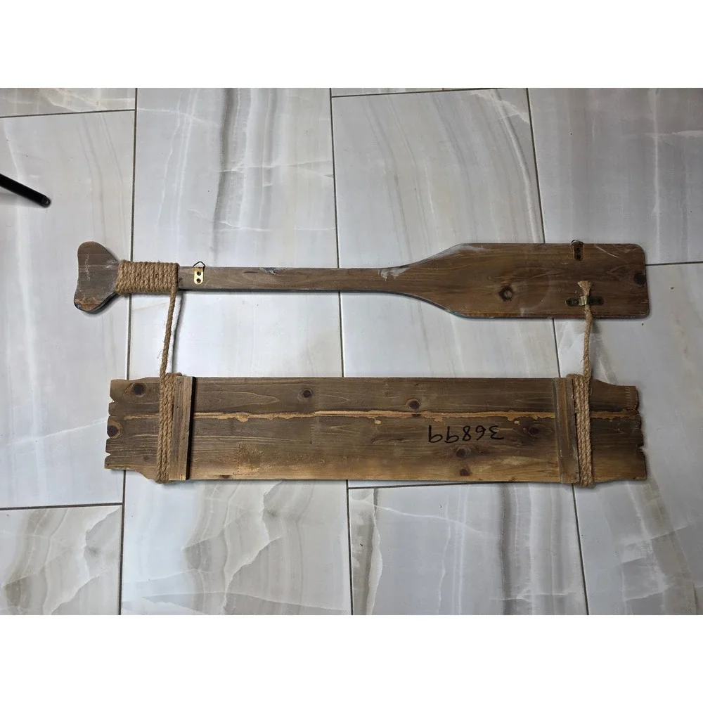Rustic Wooden Beach Sign with Oar Nautical Wall Decor Distressed Coastal Art